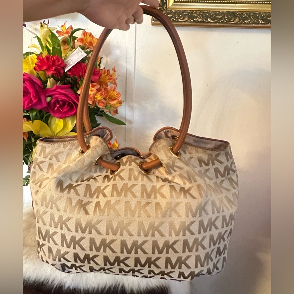 Michael Kors Beige Monogram Tote with Brown Accents - Picture 7 of 8